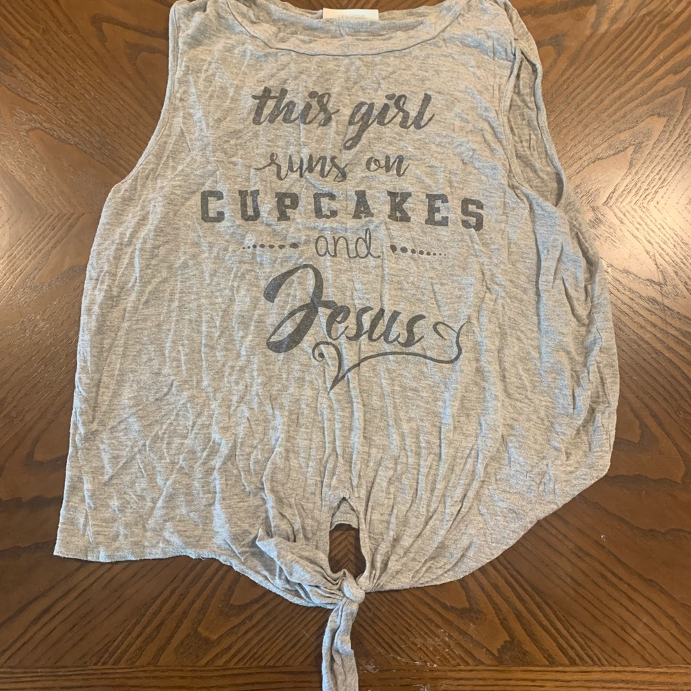 Grey tie at the bottom tank top